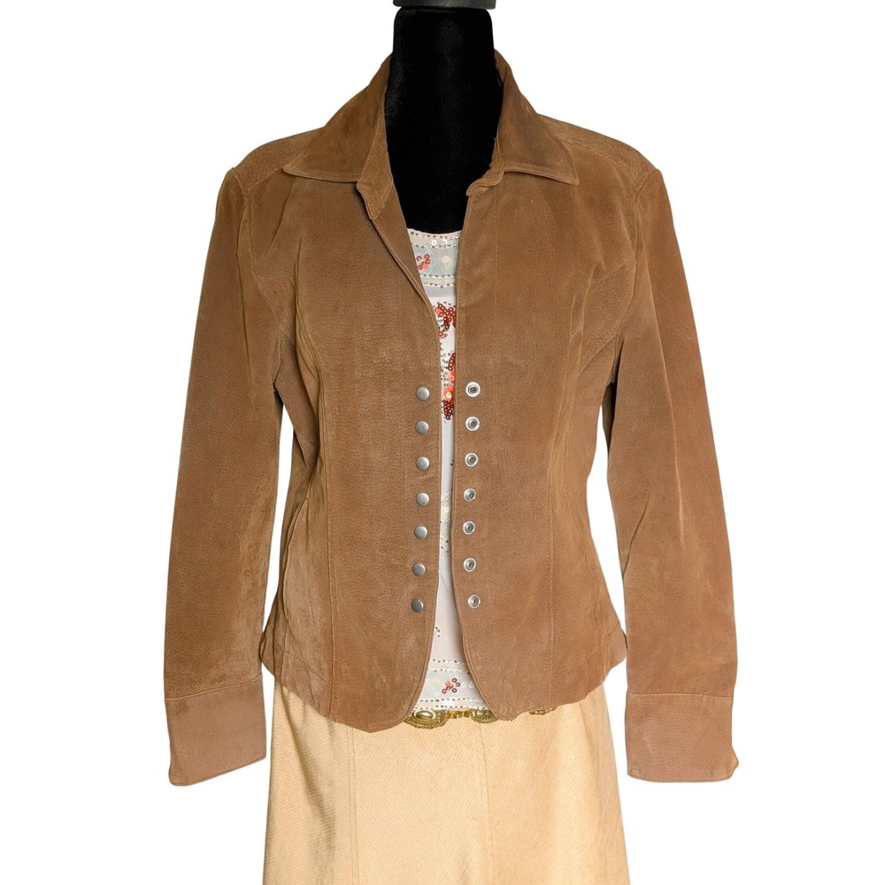 Vintage 90s Y2K Boho Western Goblincore Tan Leather Suede Patina Jacket